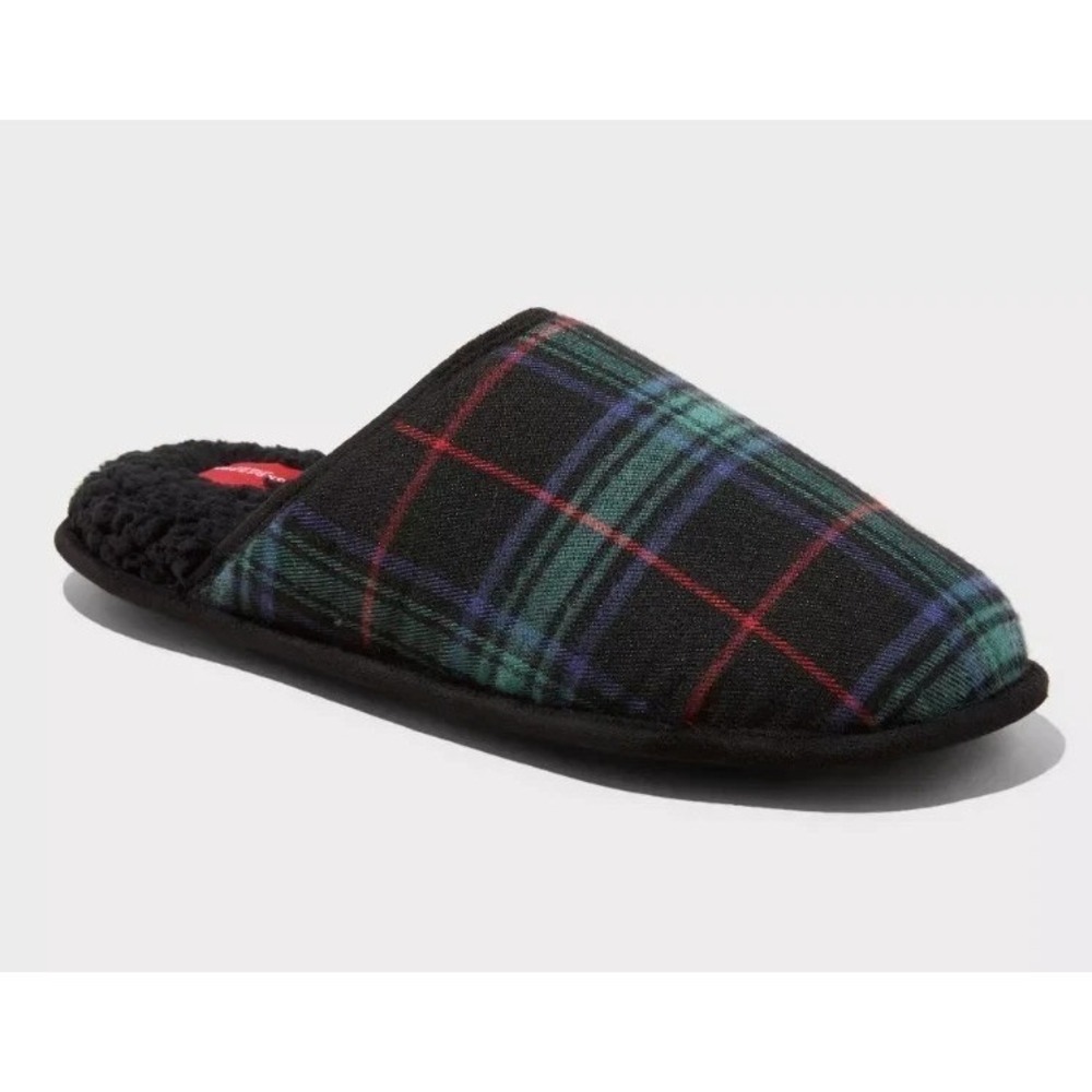 Men's Wondershop Plaid Scuff Slippers Navy Blue Size‎ L 11/12 New With Tags